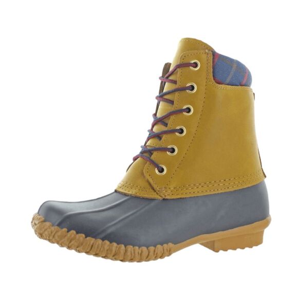 Storm by Cougar Roger Waterproof Duck Boots Tan Blue Leather Rubber Snow Winter - Picture 5 of 6